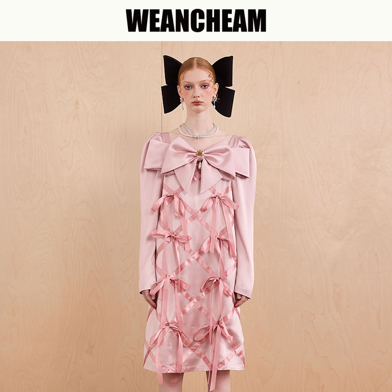 WEANCHEAM未未姆芭蕾绮梦系列蝴蝶结飘带高智淡人连衣裙W14QDD005