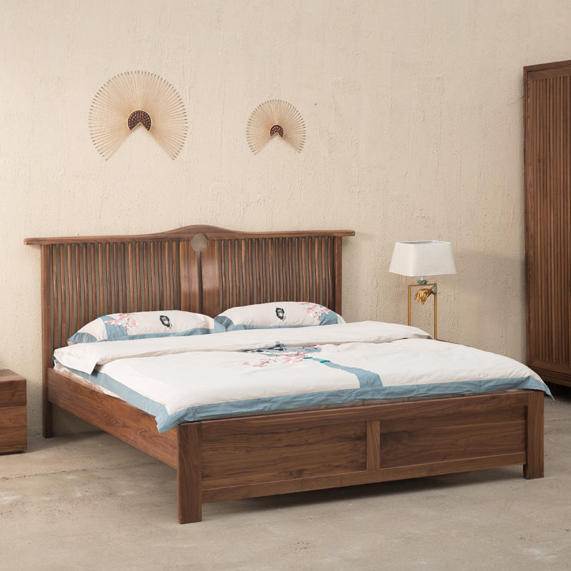 新中式北美黑胡桃木实木床双人床主卧床禅意家具简约家用大床