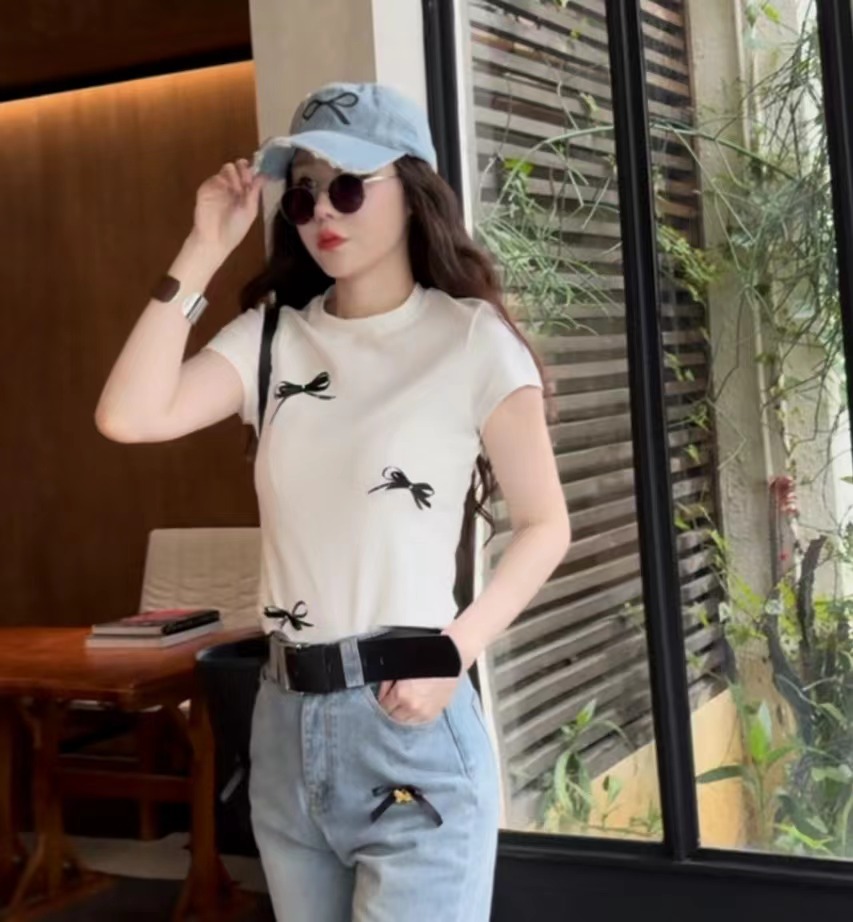 w2300 CC推荐 夏季绑带小蝴蝶结短袖T恤