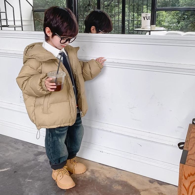 男童冬季服2023新款儿童冬季加厚面包服男孩短款炸街连帽外套潮流