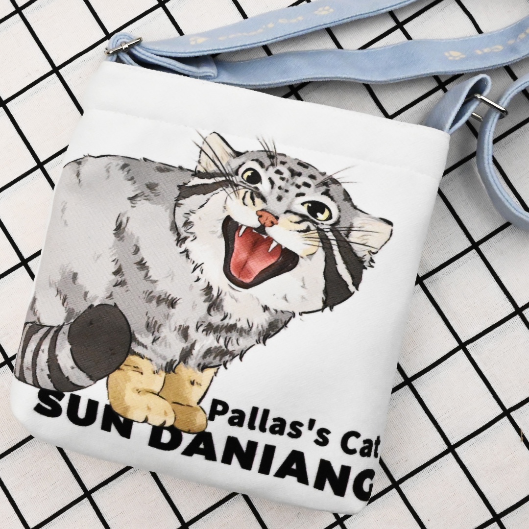 手绘兔狲可爱迷你休闲帆布包时尚磁扣斜挎包