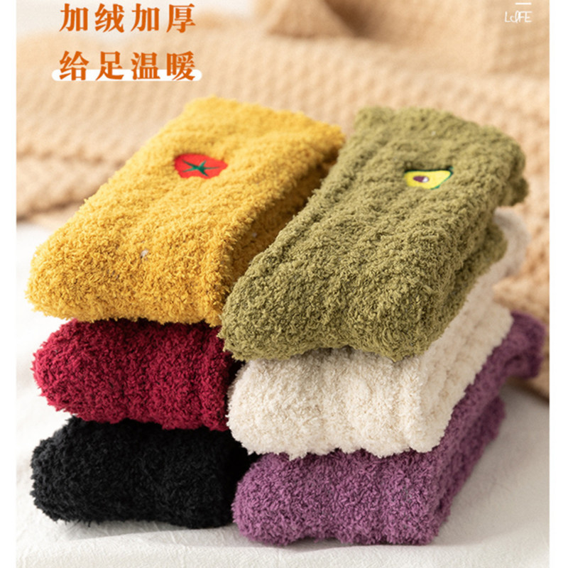 毛绒袜子女冬可爱日系珊瑚绒棉袜月子袜产后睡觉睡眠袜加厚地板袜