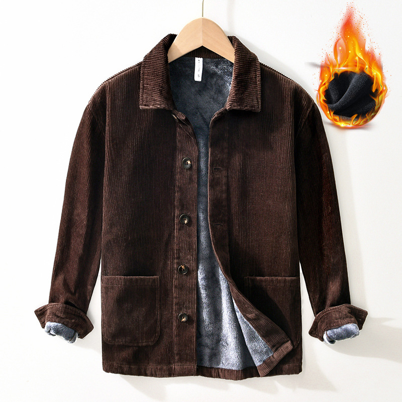 加绒加厚灯芯绒外套男士休闲保暖复古高级感夹克大码牛仔休闲外套