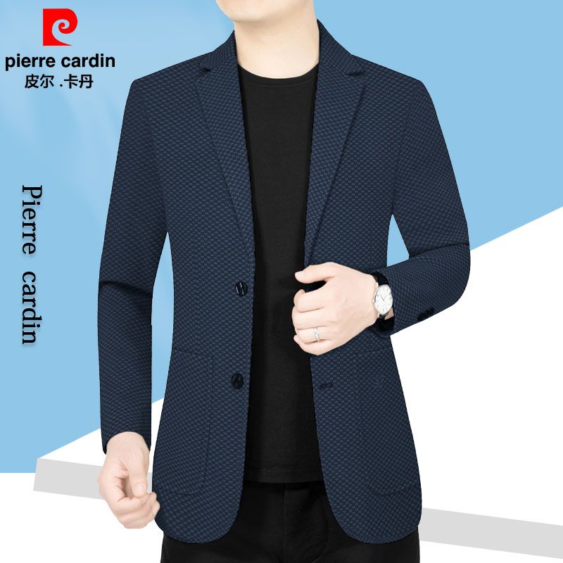 皮尔卡丹中年男士西服外套休闲商务西装春秋款上衣爸爸装高档单西