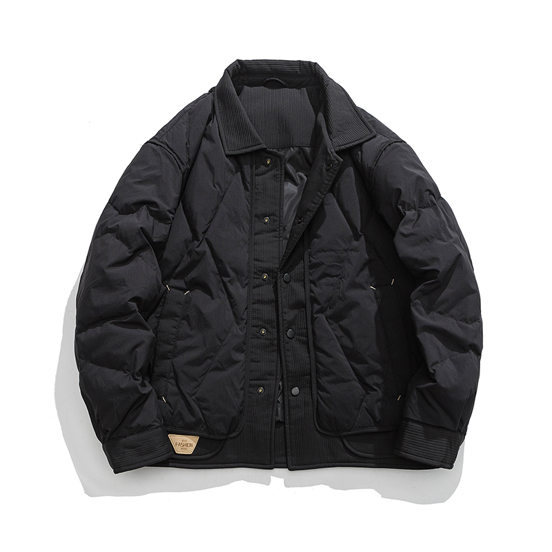 美式时尚宽松翻领羽绒服男2023冬季新款青年纯色保暖休闲百搭外套