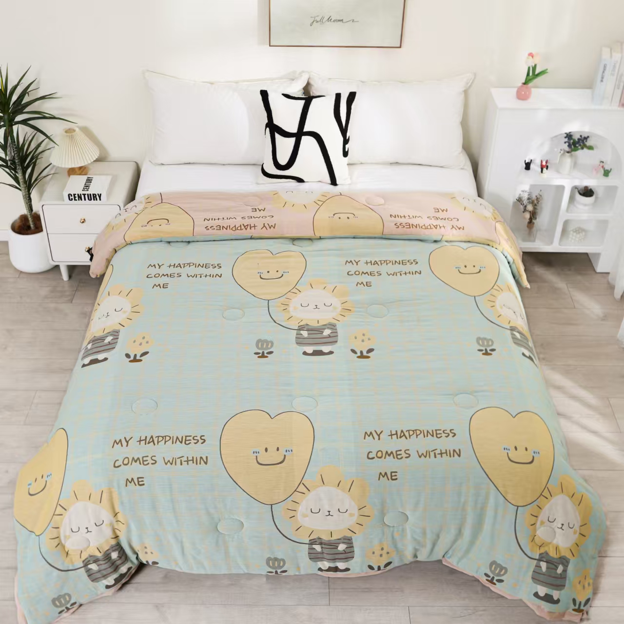 【太阳狮-蓝】200*230cm A类双层纱全棉纱布大豆被秋冬被