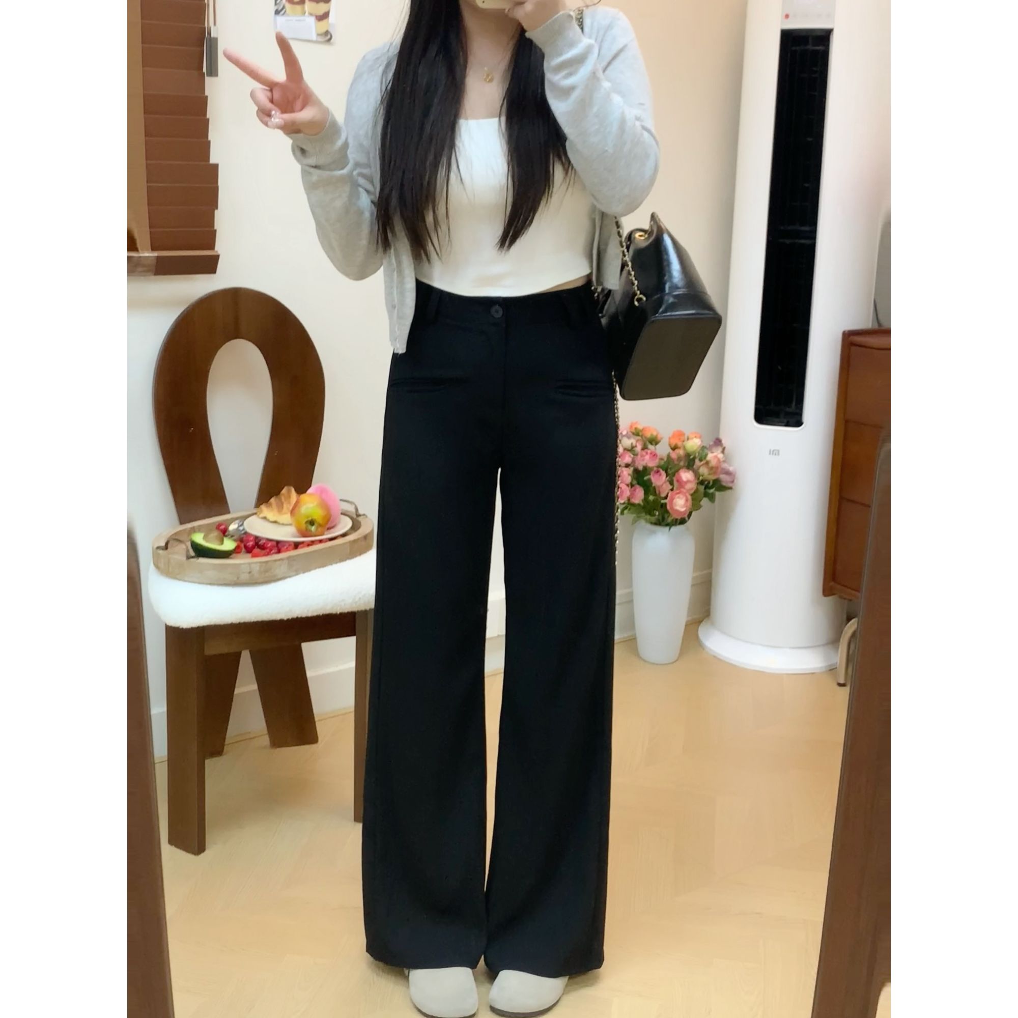 2024秋季新款梨形身材黑色西装裤女大码女装显瘦垂感小个子休闲裤