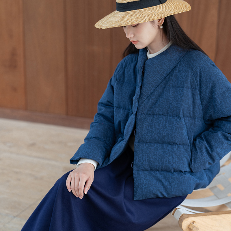 【95白鸭绒】言作秋冬龟裂纹长绒棉高级新中式羽绒服女【佛前茶】