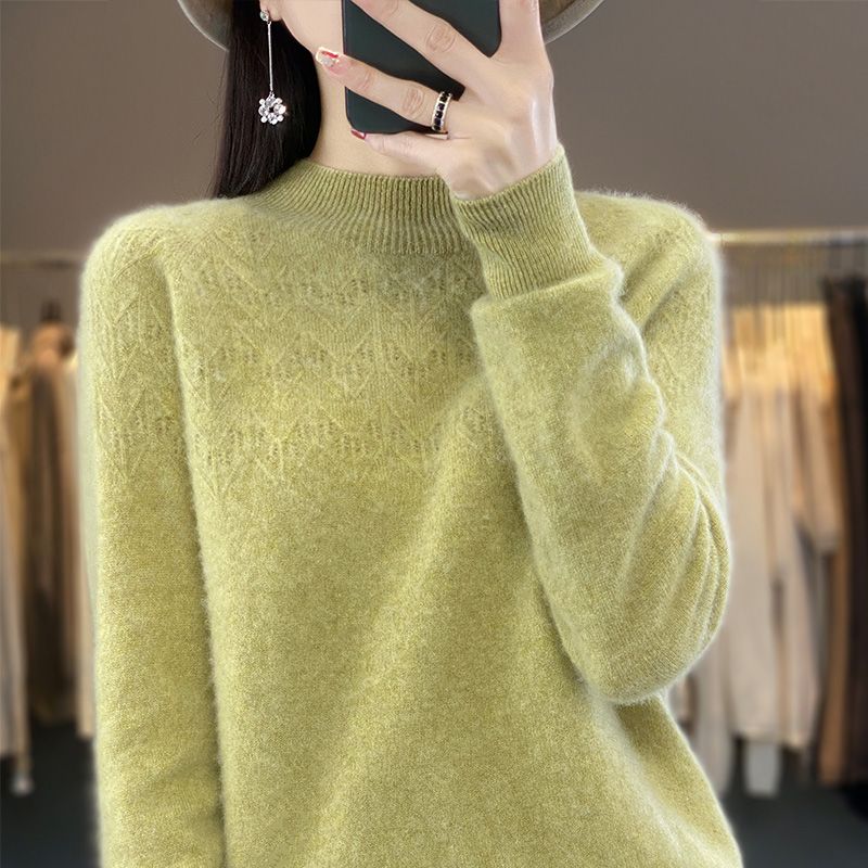 2024秋季新款一线成衣女半高领针织衫长袖宽松打底毛衣上衣
