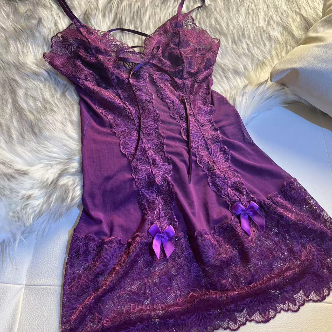 【情怀款】紫色韵味（穿到200斤）系带收腰显瘦 性感睡裙胖MM200斤