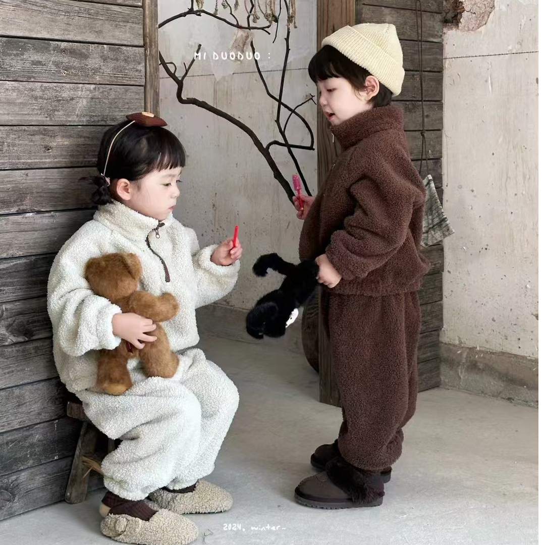 直播间扣号 2024秋冬新款男女童加绒加厚韩版洋气小童上衣裤子