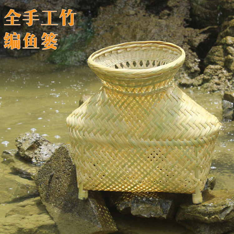 鱼篓茶叶篓收纳篓道具摆件贵州竹编水果篓手工编织竹制品装鱼虾篓