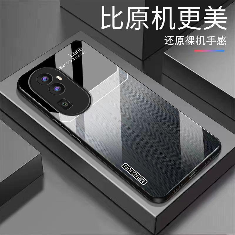opporeno10手机壳OPPORENO10玻璃拉丝英文商务男款时尚保护套复古