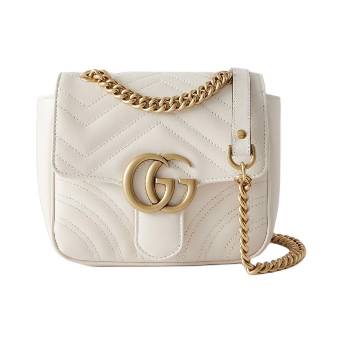 99新 GUCCI/古驰 白金Marmont方胖子链条包