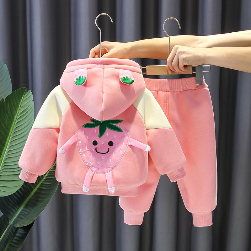 女宝宝秋冬套装小童洋气1-3-5岁儿童冬装夹棉加厚女童卫衣两件套