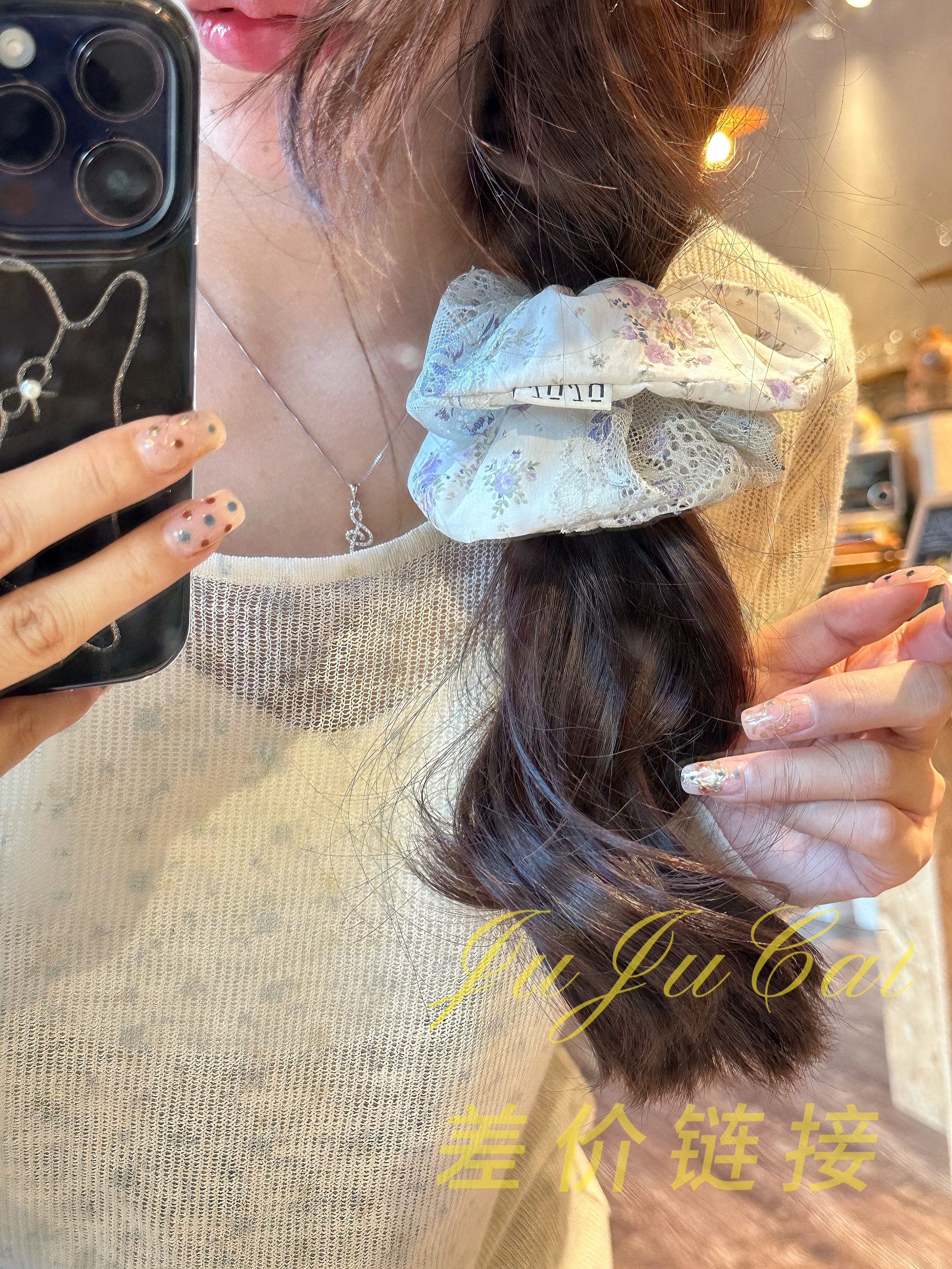 补差ins原创法式发圈复古饰品韩美可爱蝴蝶结蕾丝发夹