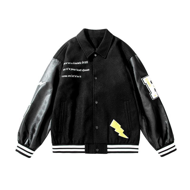 潮牌休闲宽松时尚夹克外套百搭绣花翻领秋冬男士潮流青春休闲夹克