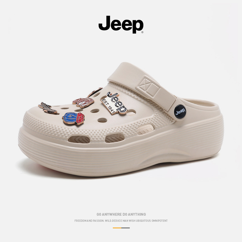 JEEP/吉普夏季洞洞溯溪鞋女防滑防臭软底增高矮个子拖鞋百搭时尚