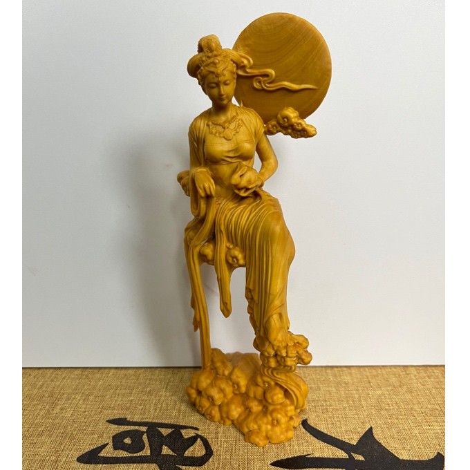黄杨木嫦娥仙子木雕工艺品摆件高18cm