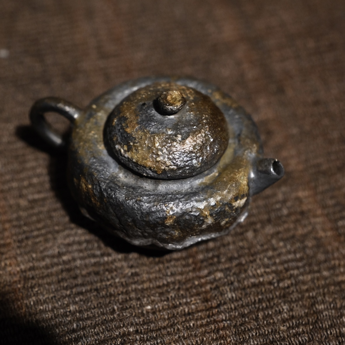 原矿柴烧手捏竹节小壶85ml