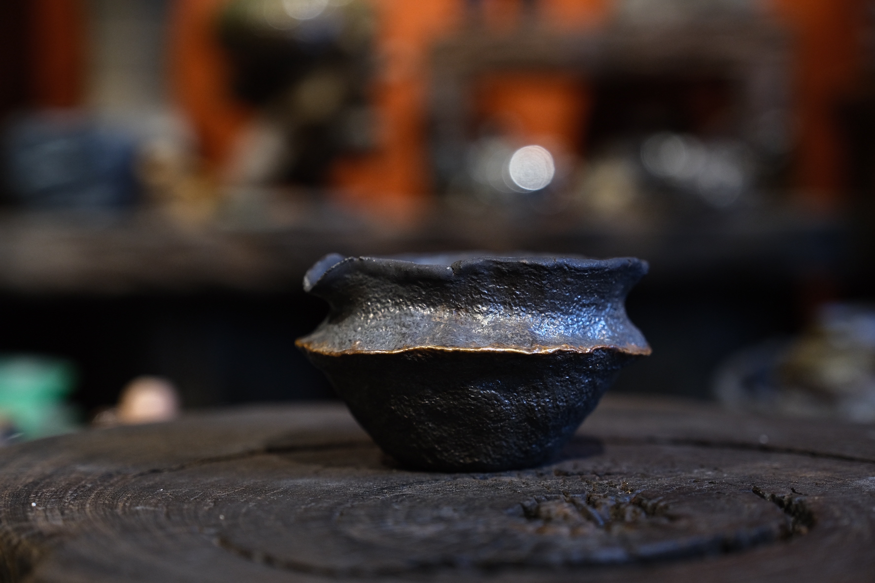 原创手捏柴烧竹节公道杯