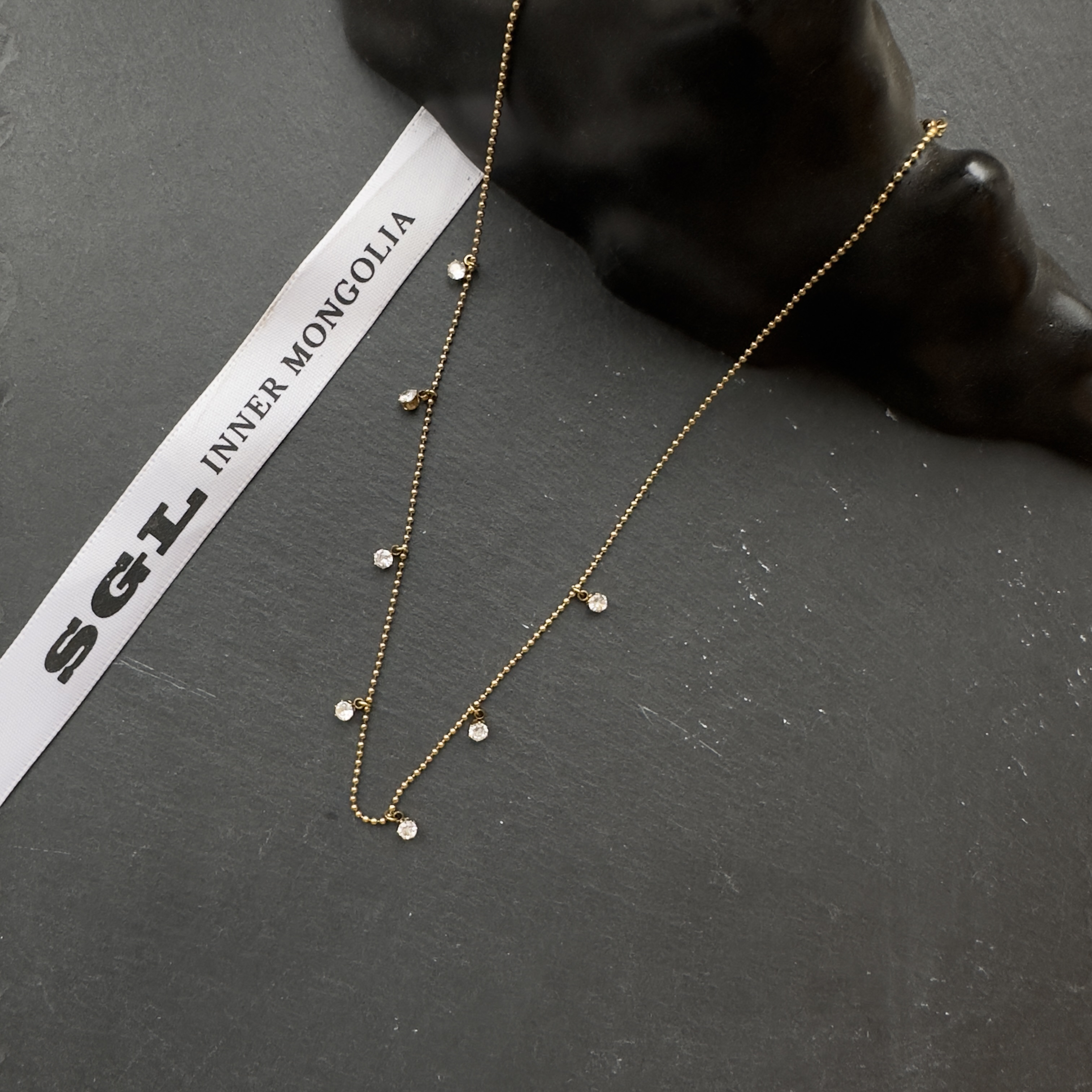 不锈钢锆石项链 SGL钛钢镶钻颈链35+5cm