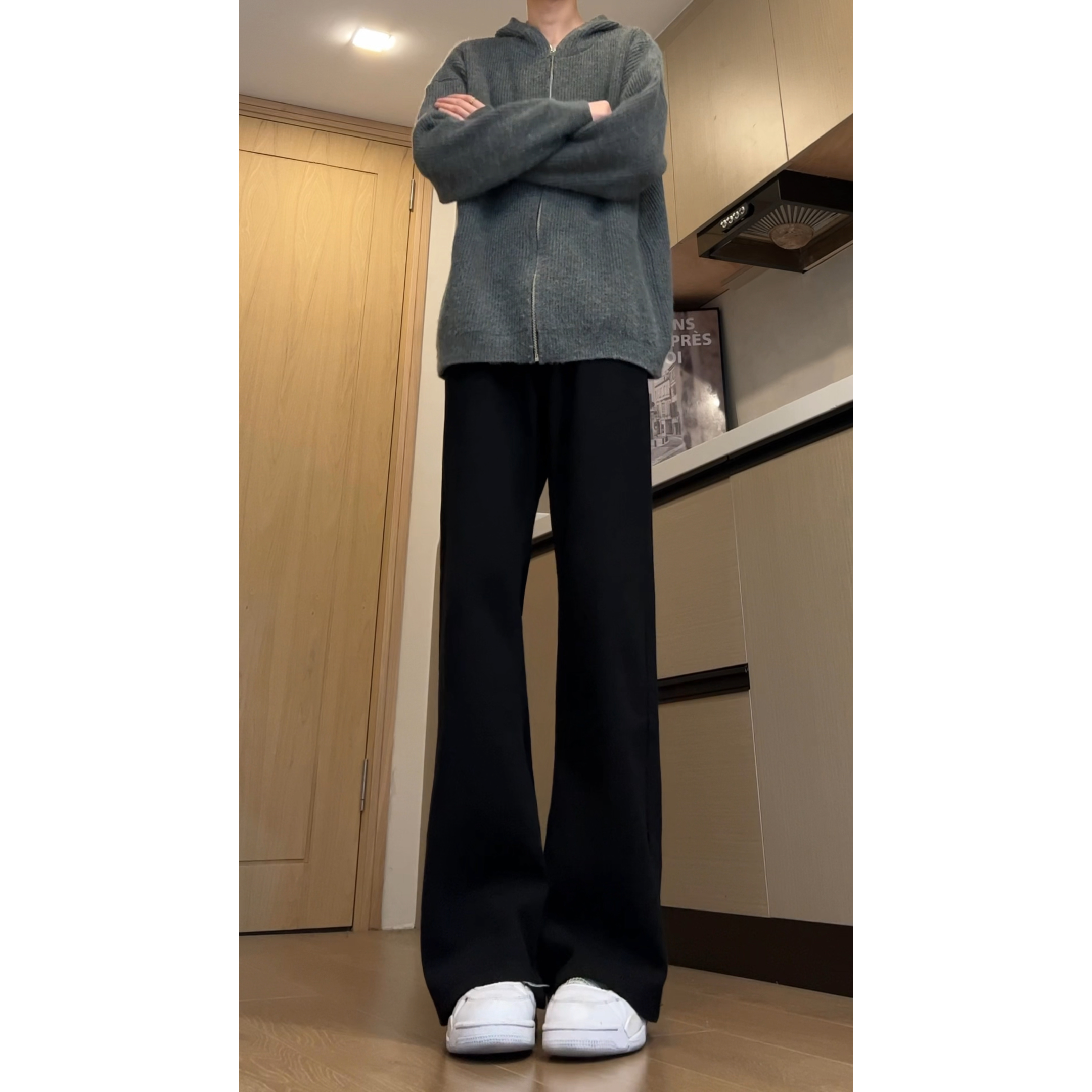 美式微喇牛仔裤男款高街高个子加长版裤子提档显瘦直筒裤黑色百搭