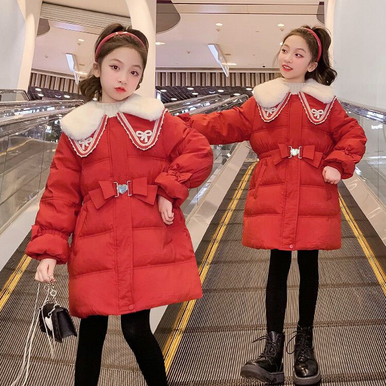 品巴拉巴拉童女童红色新年喜庆拜年服棉袄儿童羽绒服儿童中长款羽