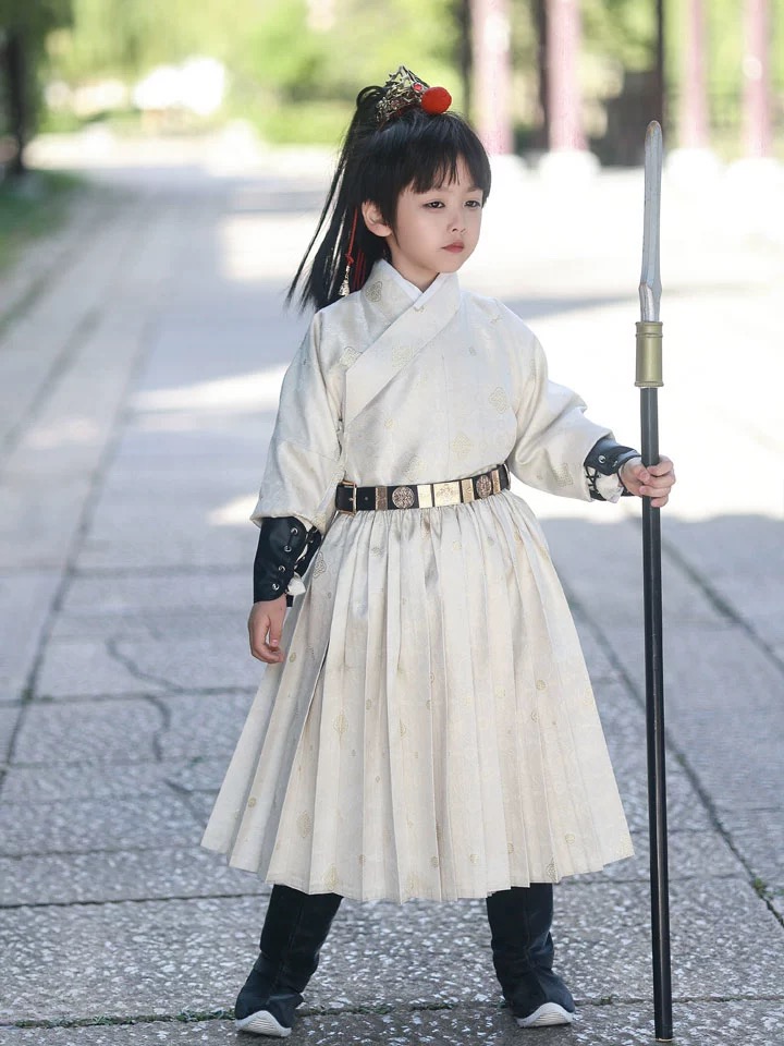 喵小喵中国风儿童汉服套装古风6-12岁金花贴里明制帅酷暗纹宝宝