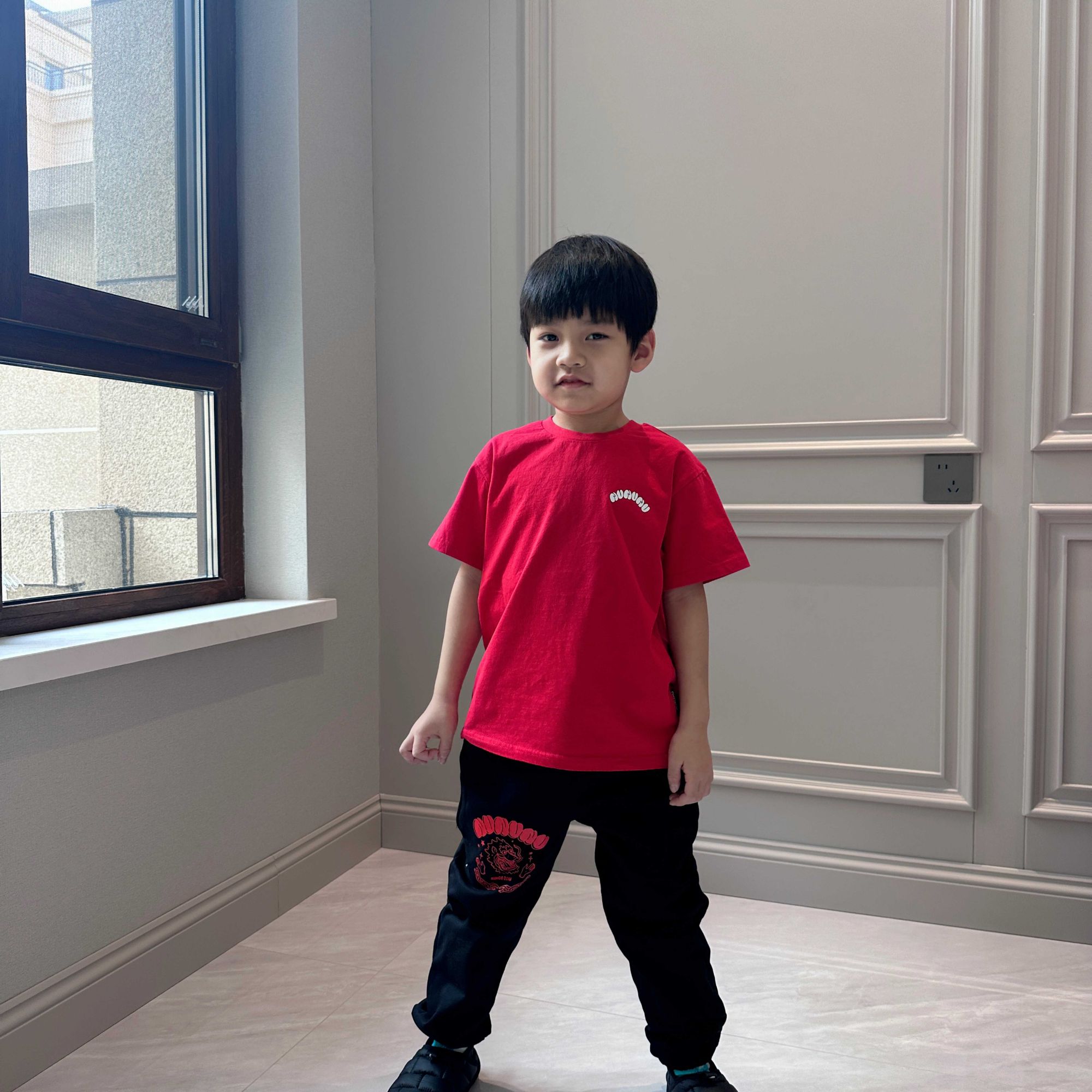 【QB】2024新款男女童潮牌童装时尚圆领红色纯棉上衣（1号链接）儿童