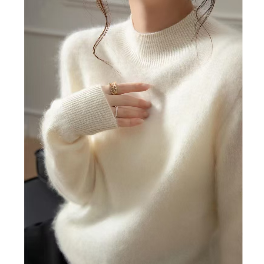 工厂自制 半高领拉绒高货拉毛毛衣2025新款七道水洗拉绒打底衫