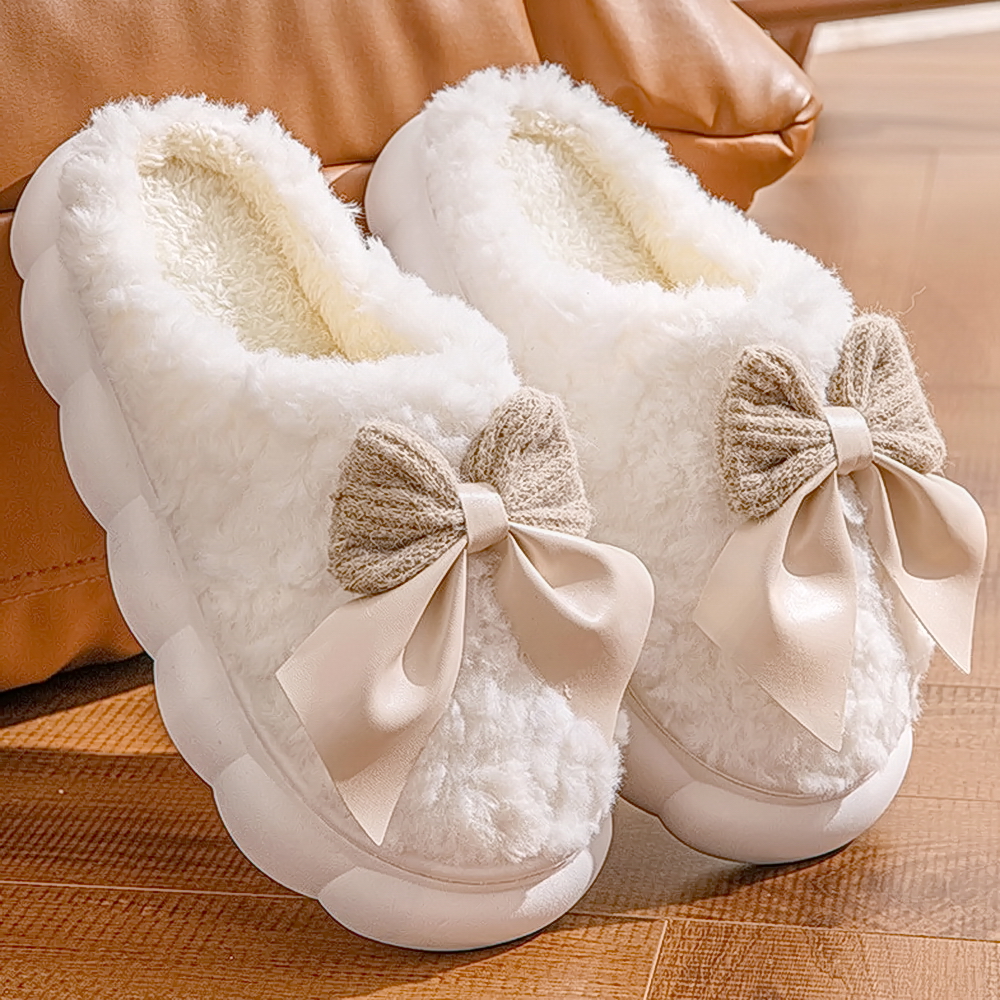 毛绒棉拖蝴蝶结毛鞋女士秋冬季室内棉拖居用保暖踩屎感2023棉拖鞋