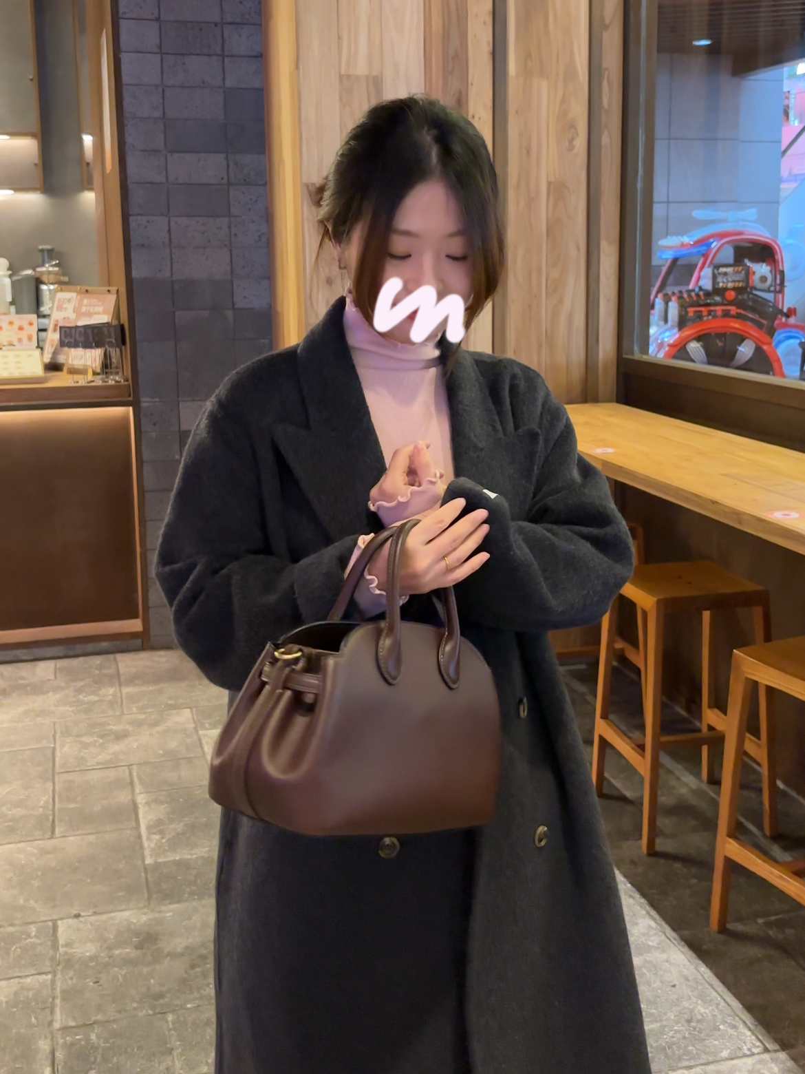 冬季手缝落肩碳灰色羊毛双面尼大衣(小个子定制）购买前请阅读详情