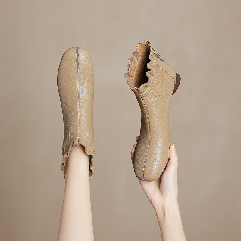 3cm[34-40码]秋冬季新款复古时装靴真皮英伦风圆头中跟羊皮短靴女