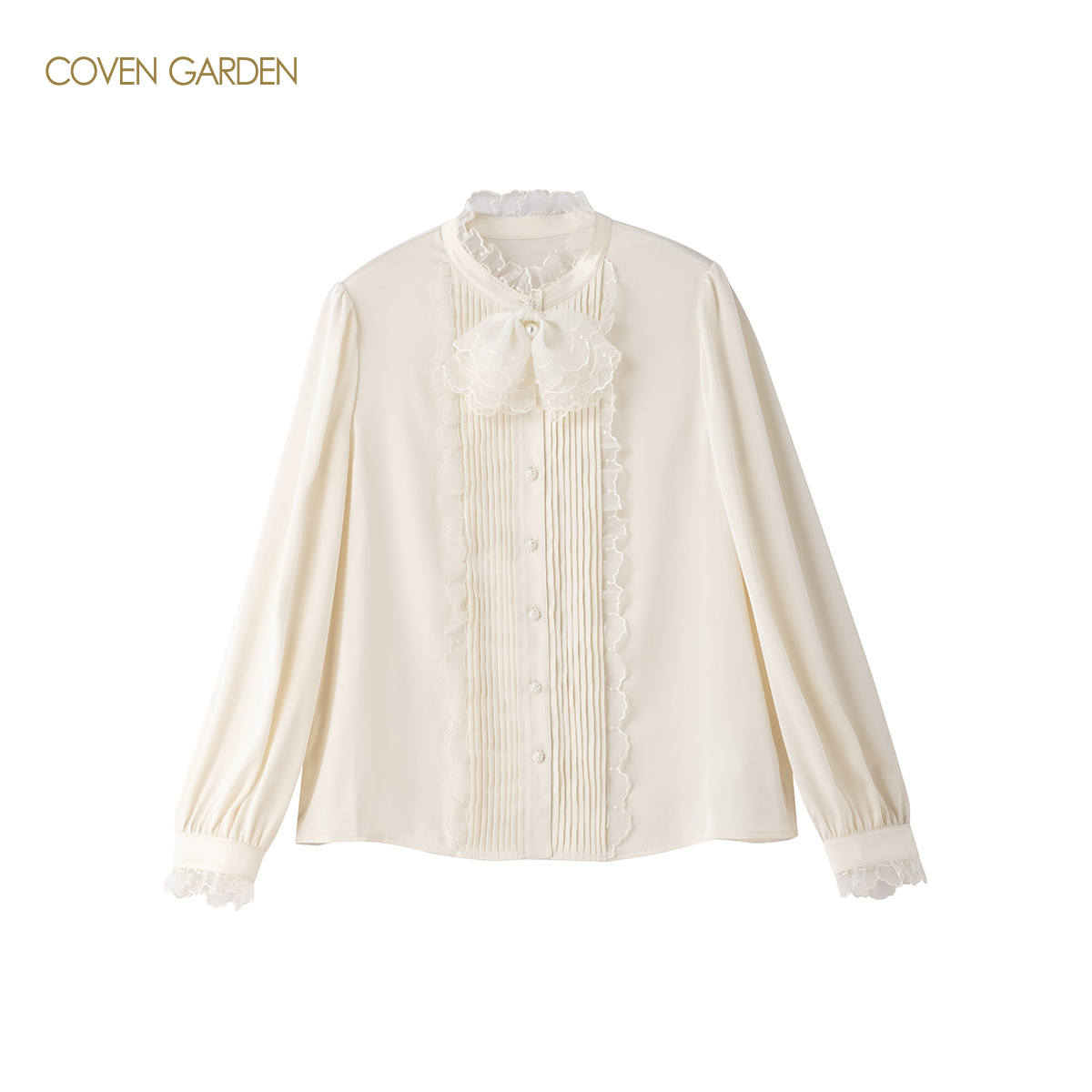 哥文花园醋酸压褶白色衬衫上衣CLA4014320