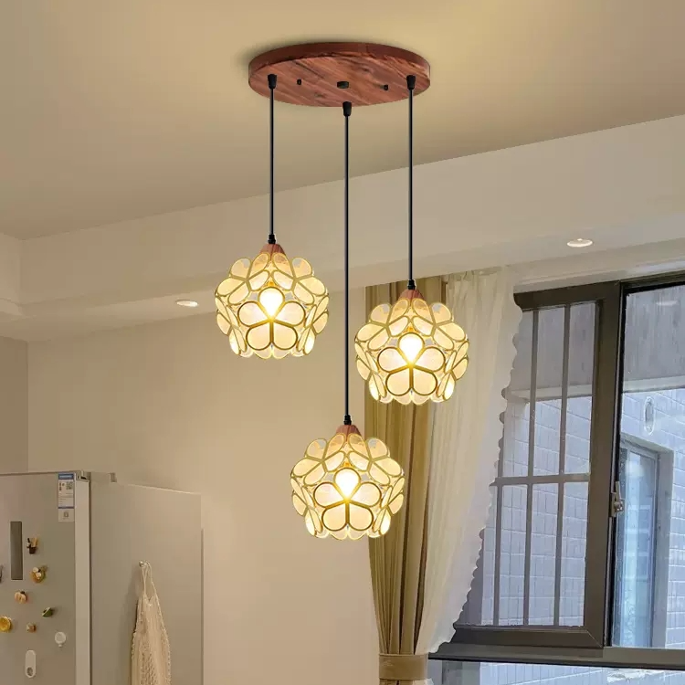 玻璃花餐厅吊灯三头红木色复古简约单头阳台玄关走廊家用吧台灯