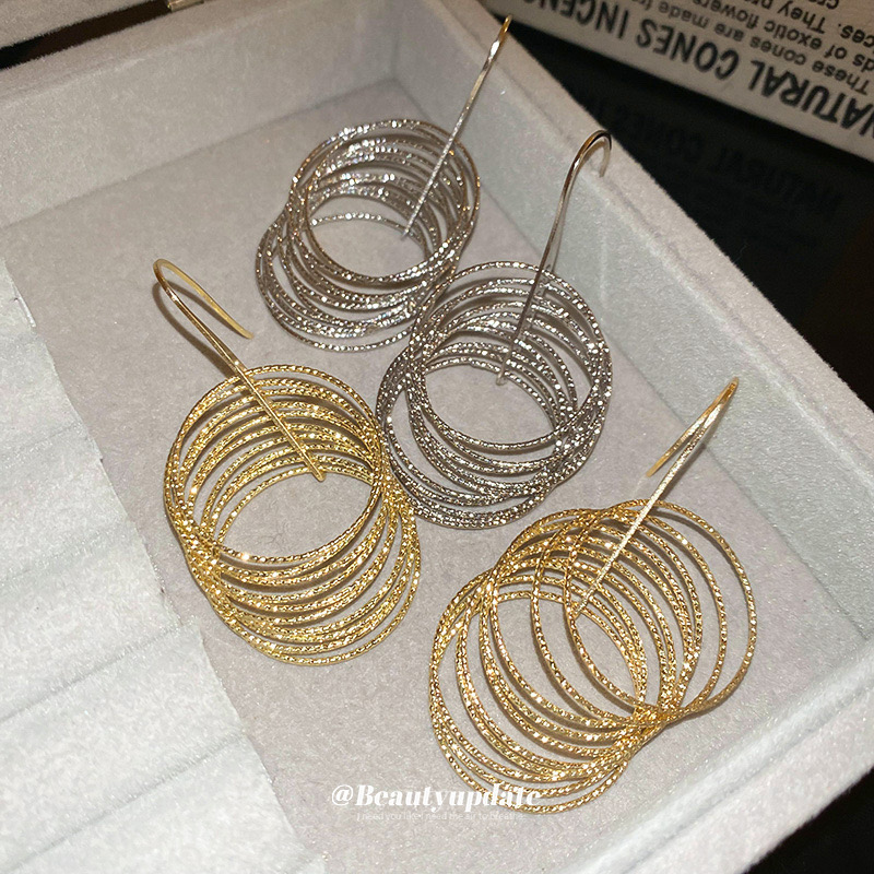 欧美夸张金属多层圆圈耳环时尚高级感耳坠轻奢百搭