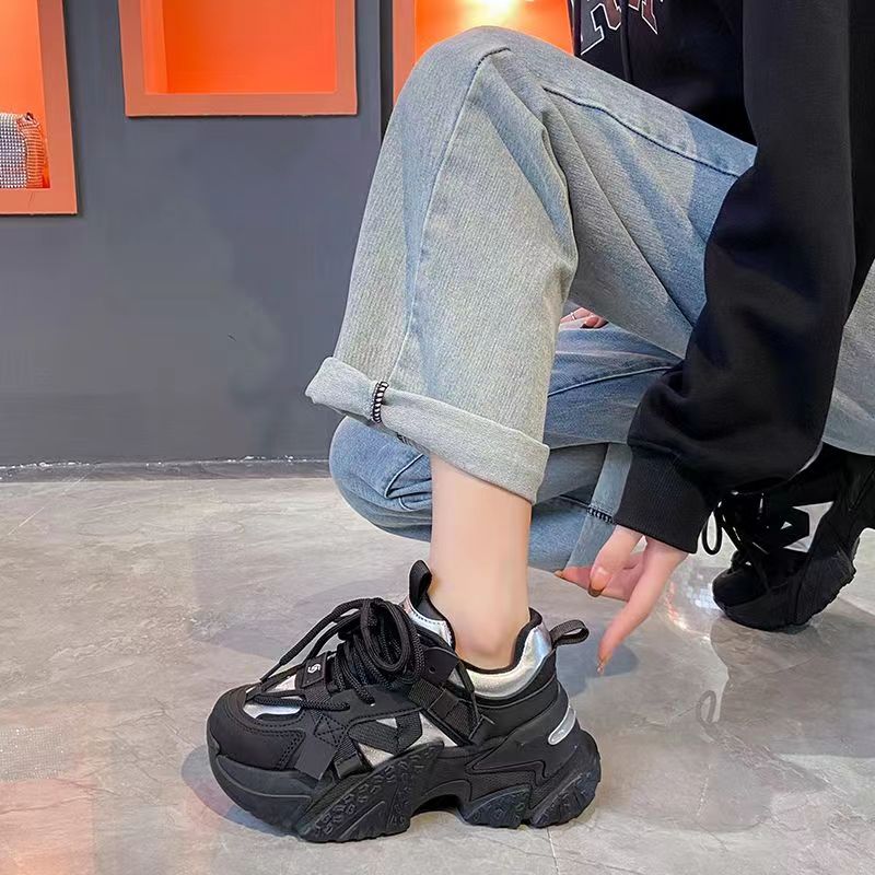 回力瑞韩版潮女增高老爹鞋网红黑色防滑ins潮女拼色高级保暖鞋子