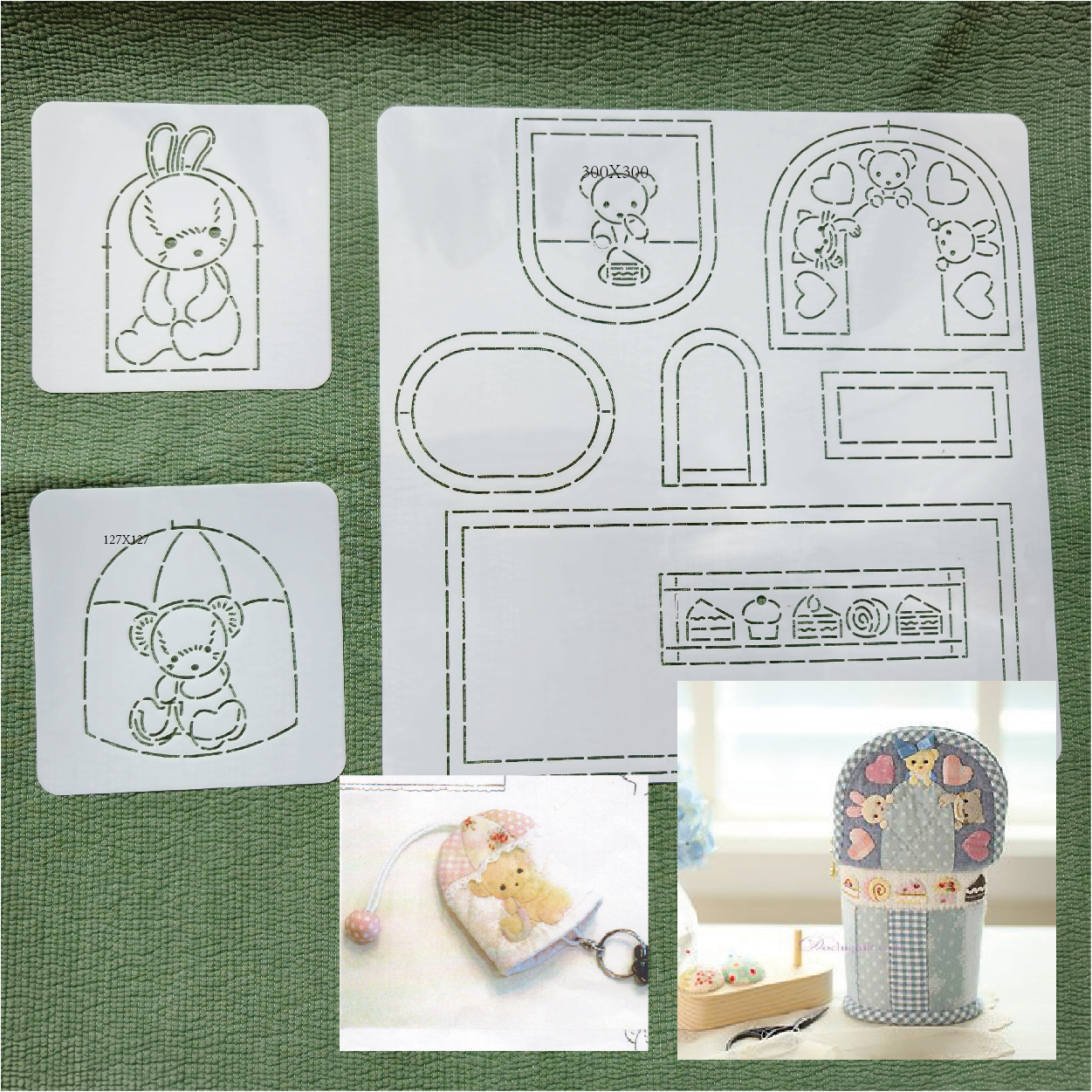 194-196手工DIY描图工具图纸拼布软模板 兔子熊钥匙包立体笔袋