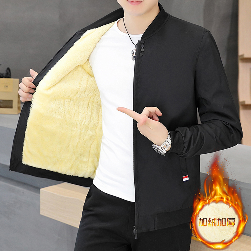 瑶发推荐 男士加绒夹克2023新款春秋冬棒球领简约百搭休闲夹克长