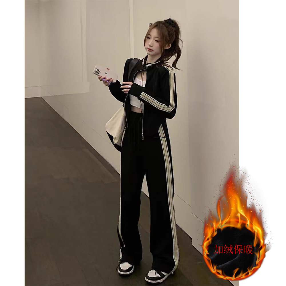 W3010小个子定制时尚运动套装女秋冬款减龄外套窄版裤两件套长袖