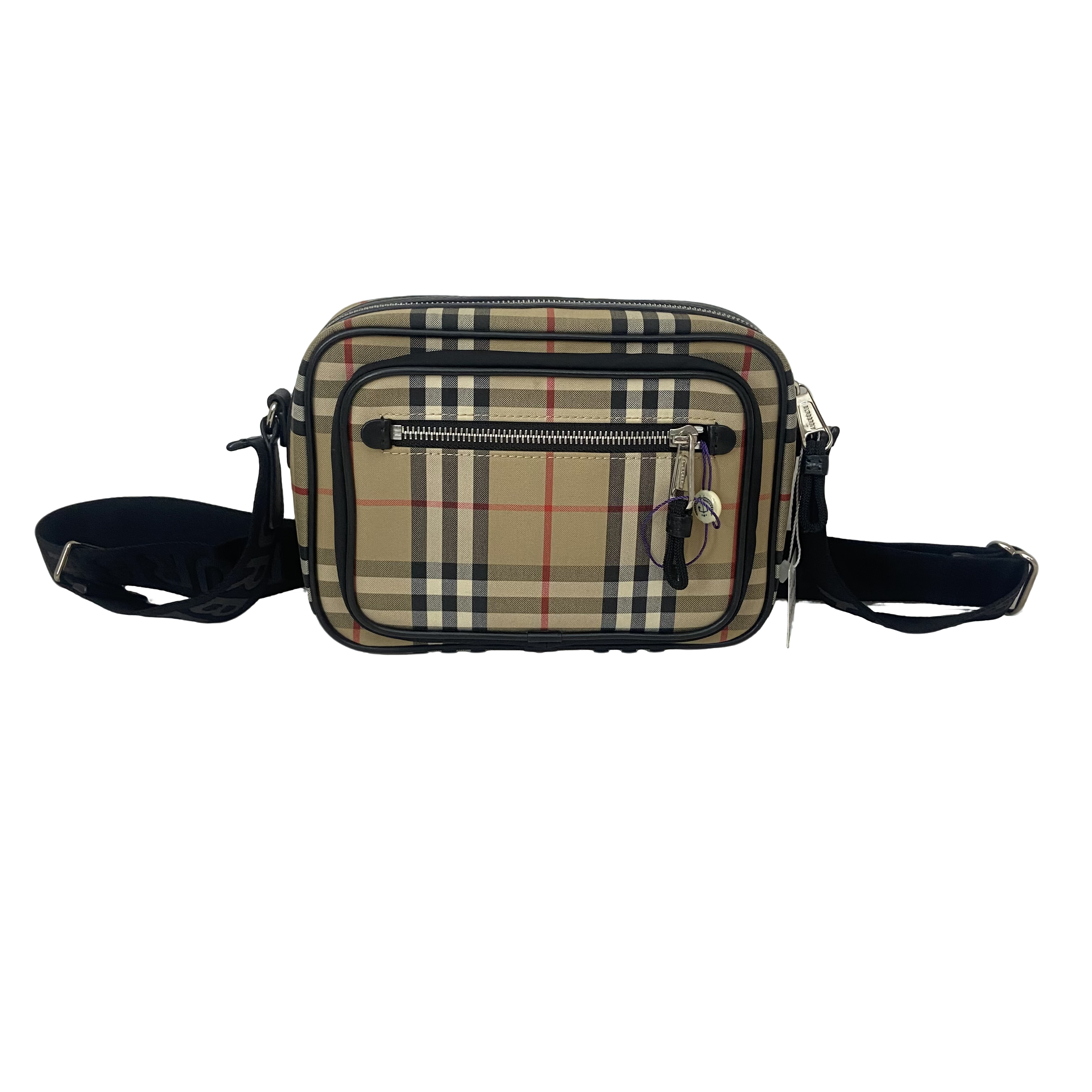 99新 BURBERRY/博柏利 时尚百搭战马格纹帆布斜挎包/0220  