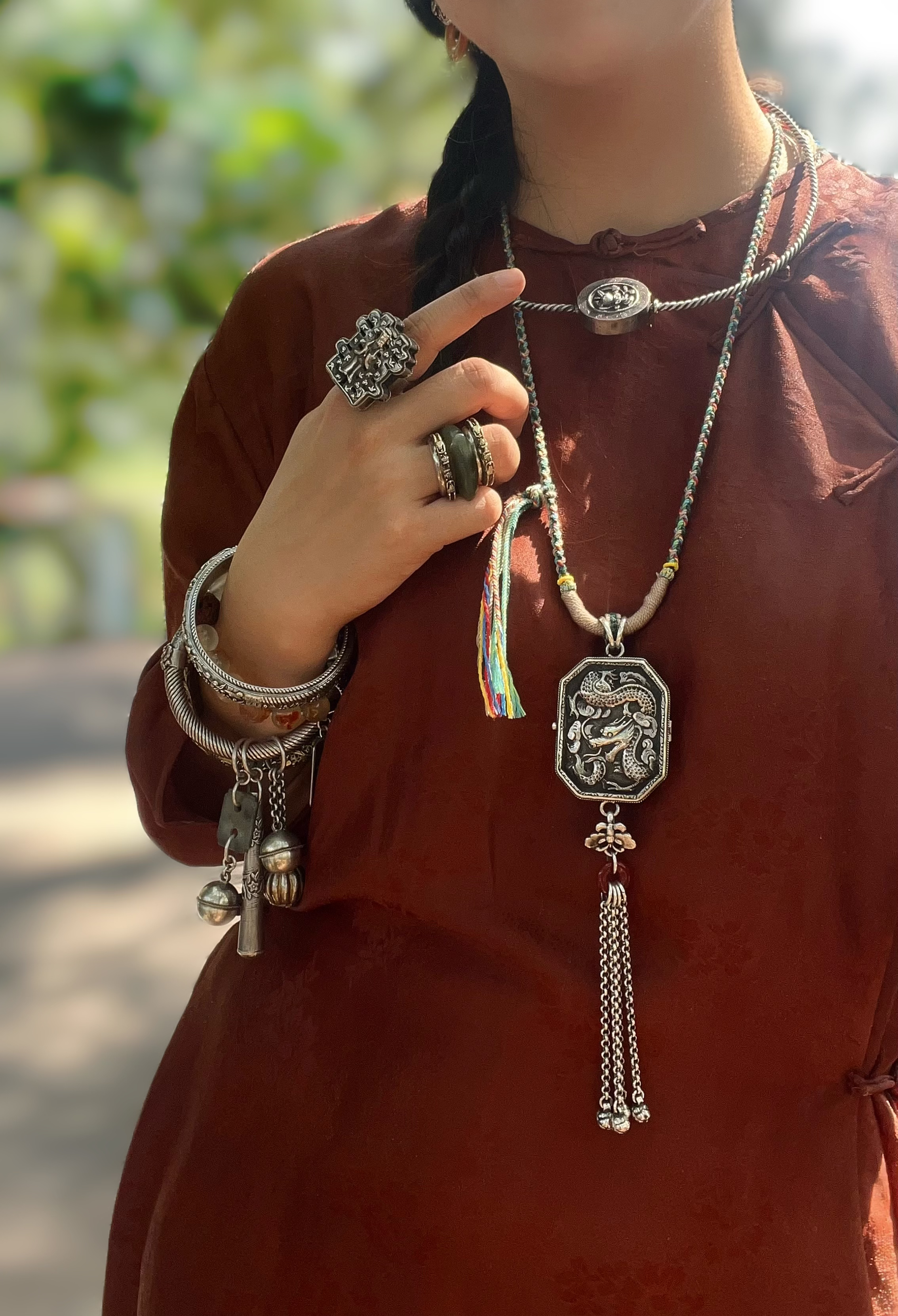 吊坠800银珐琅 老银首饰老银吊坠挂件手镯戒指