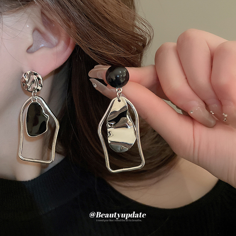 铜合金耳饰 纯银针几何不对称耳环女高级感不规则耳坠小众耳饰品