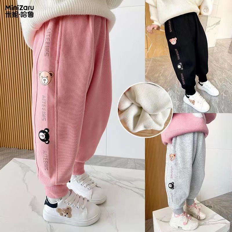 儿童秋冬加绒裤子女童一体绒加厚卫裤外穿中小童运动裤宝宝长裤