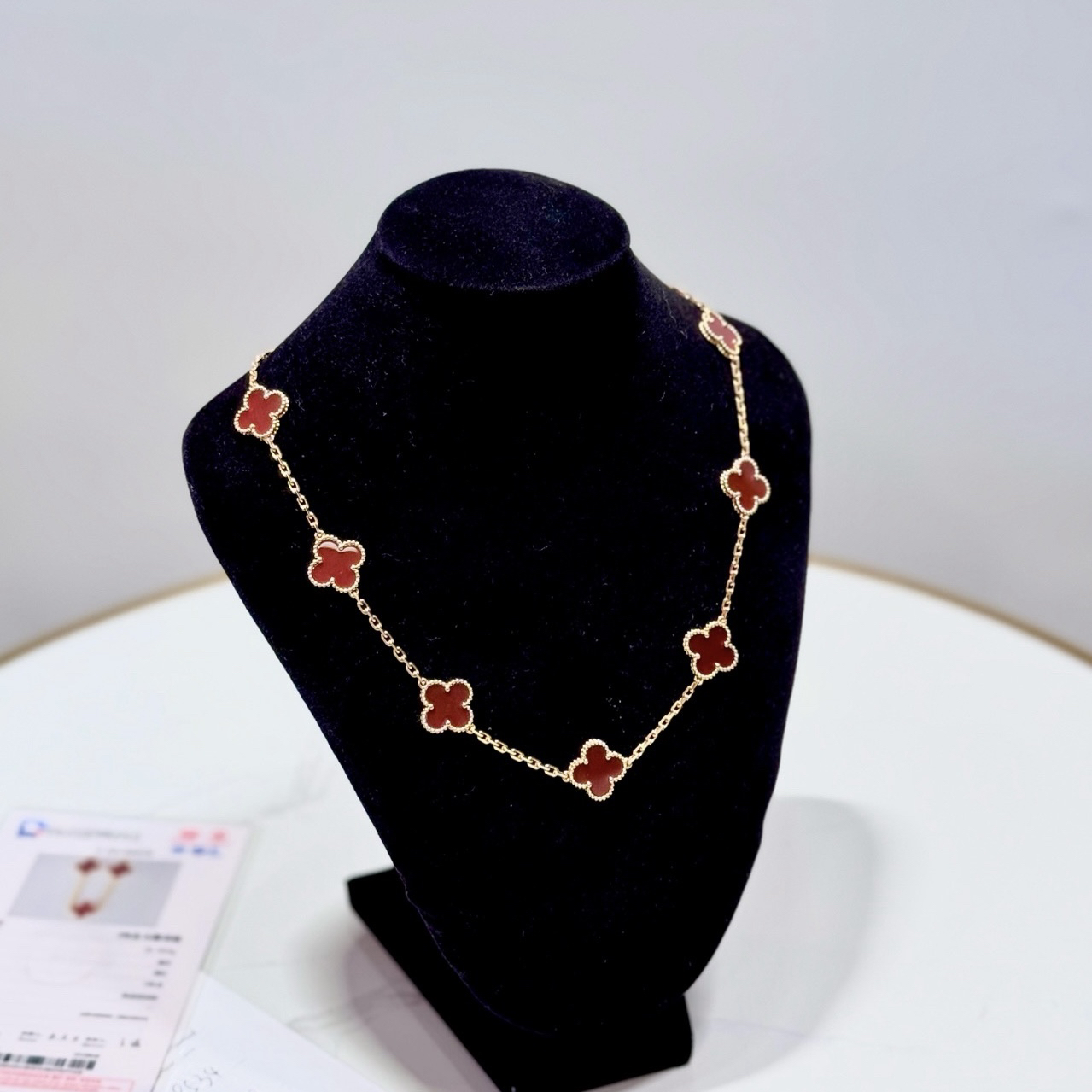 99新 梵克雅宝 10花四叶草红玉髓项链20年保卡无暇