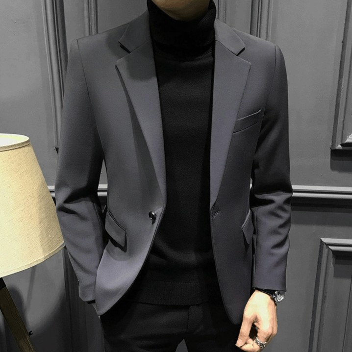 秋季帅气男士西装外套休闲商务潮流时尚西装服职业正装上衣单西灰