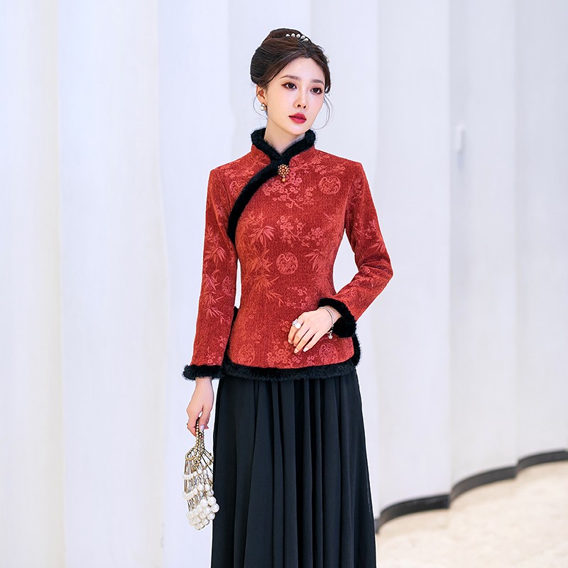 千山暮雪秋冬加厚加绒复古旗袍冬季中国风中式外套保暖单件长袖