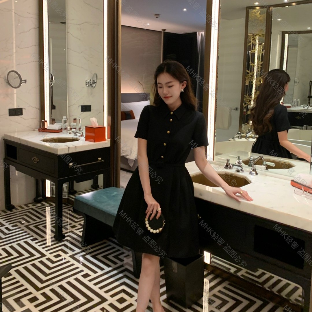 【HH&1轻奢】【赫本星空】夏季高级气质收腰显瘦黑色连衣裙小黑裙