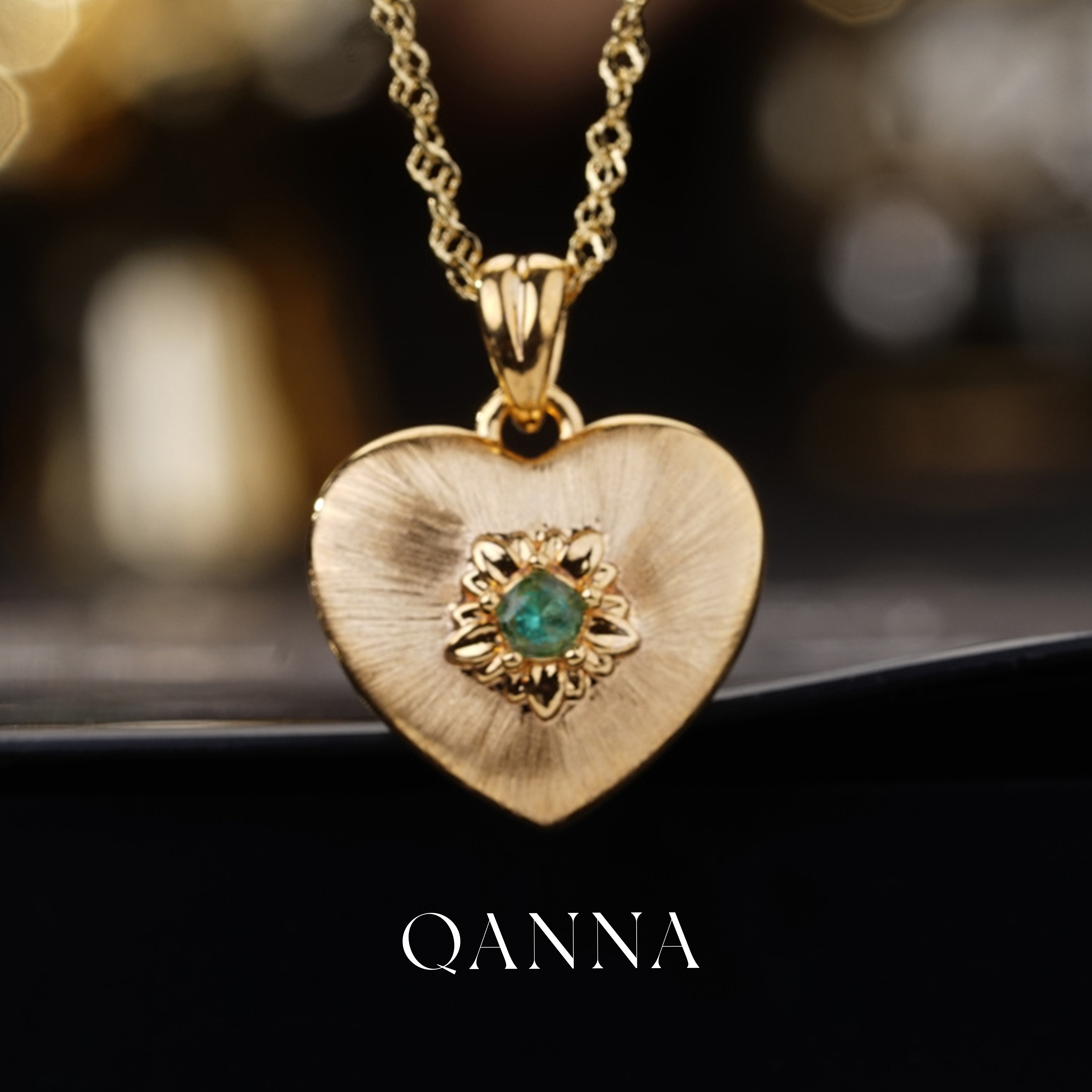 QANNA【福利】18K金拉丝祖母绿爱心吊坠（不含链）